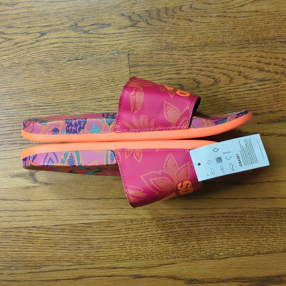 NWT FARM Rio Slide Sandals Adidas Collaboration Women's Size 11 Red Floral Print - Picture 6 of 14